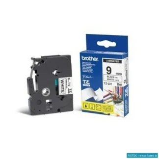 Nastri Aghi Brother Brother Nastro Laminato Da 9 Mm (8 M) Nero/Bianco