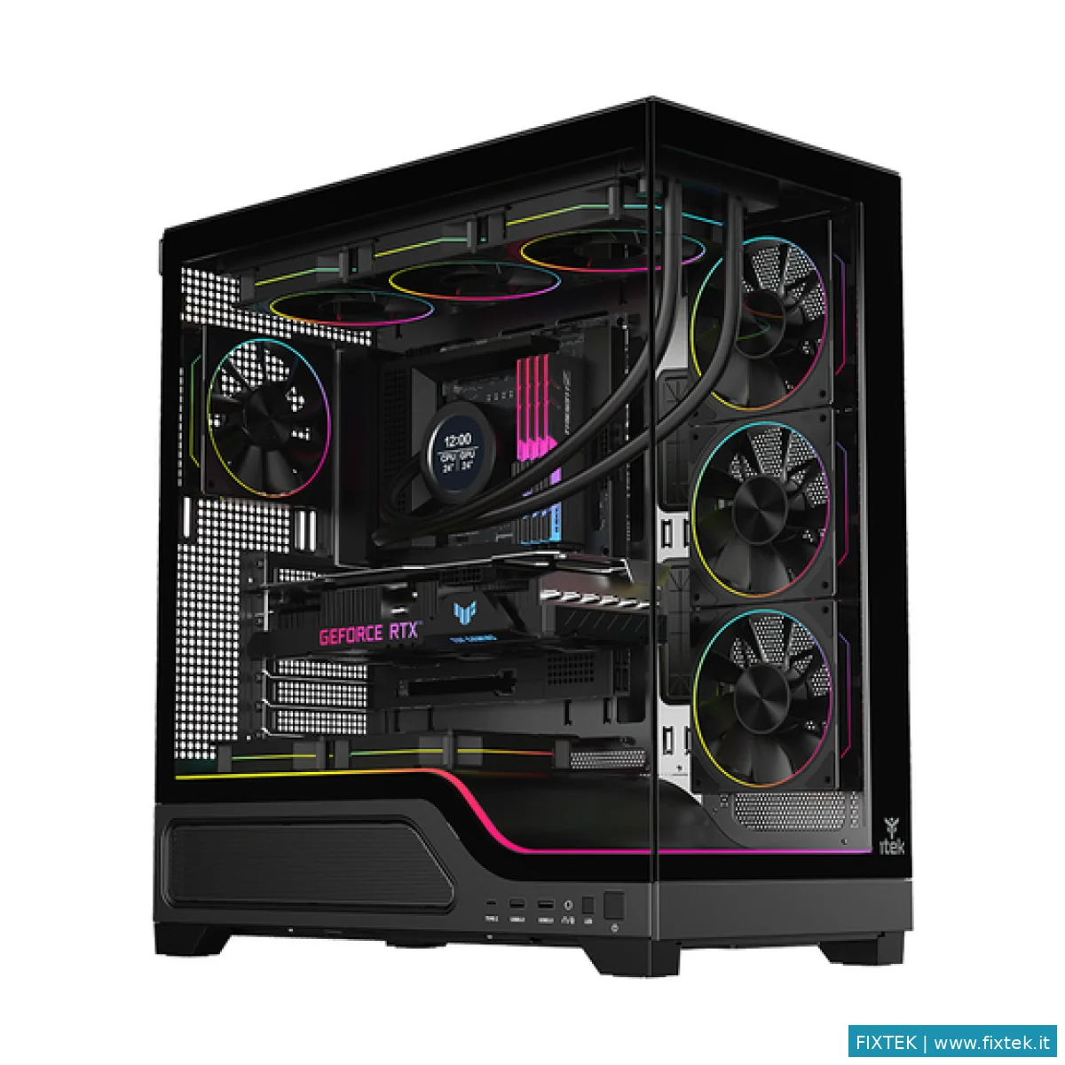 Case Itek Case Showbui Wave 82B Gaming Tower Atx 4X12CM Argb Fan 2XUSB3 Type-C Darker Temp Glass Sid
