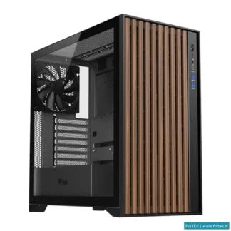 Case Itek Case Woody W2B Gaming Tower Atx 4X14CM Black Fan 2XUSB3 Type-C Wood Front Darker Temp Glas