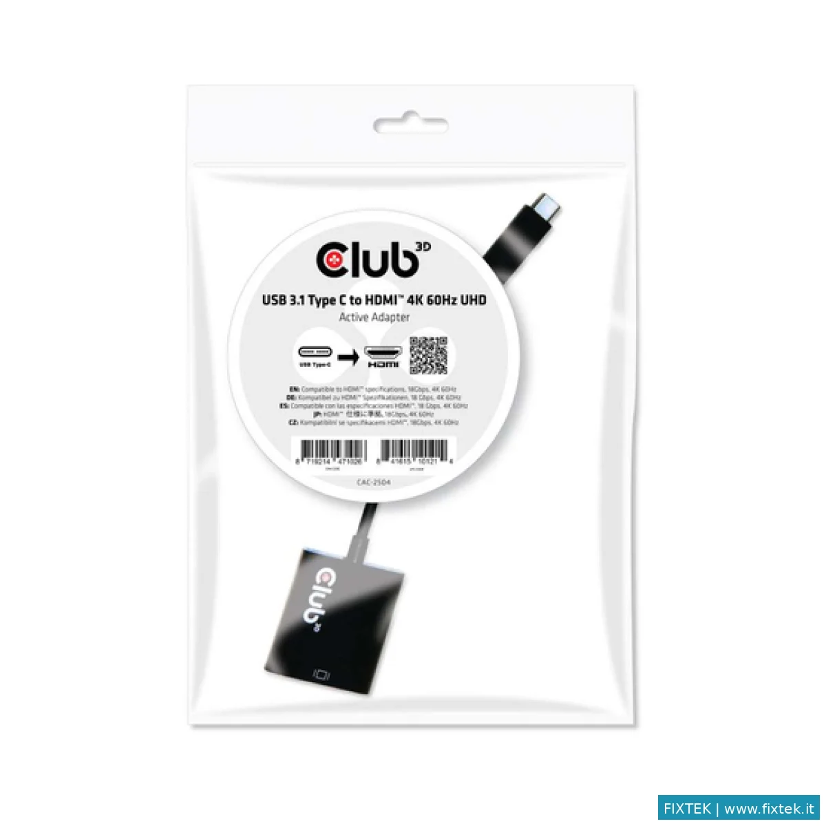 Adattatori Club3D Club3D Adattatore USB Type C 3.1 Gen 1 To HDMI 2.0 4K60HZ HDR Active