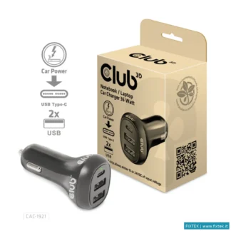Caricabatterie Club3D Club3D Caricatore Da Auto Notebook / Laptop 36 Watt/ 2USB A + 1USB C