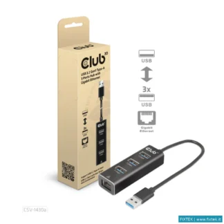 Hub USB Club3D Club3D Hub USB 3.2 Gen1 Type A 3-Ports Gigabit Ethernet