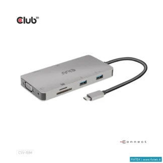 Hub USB Club3D Club3D Hub USB Gen1 Type-C 9-In-1, Hdmi, Vga, 2X USB Gen1 Type-A, Rj45, Sd/Micro Sd