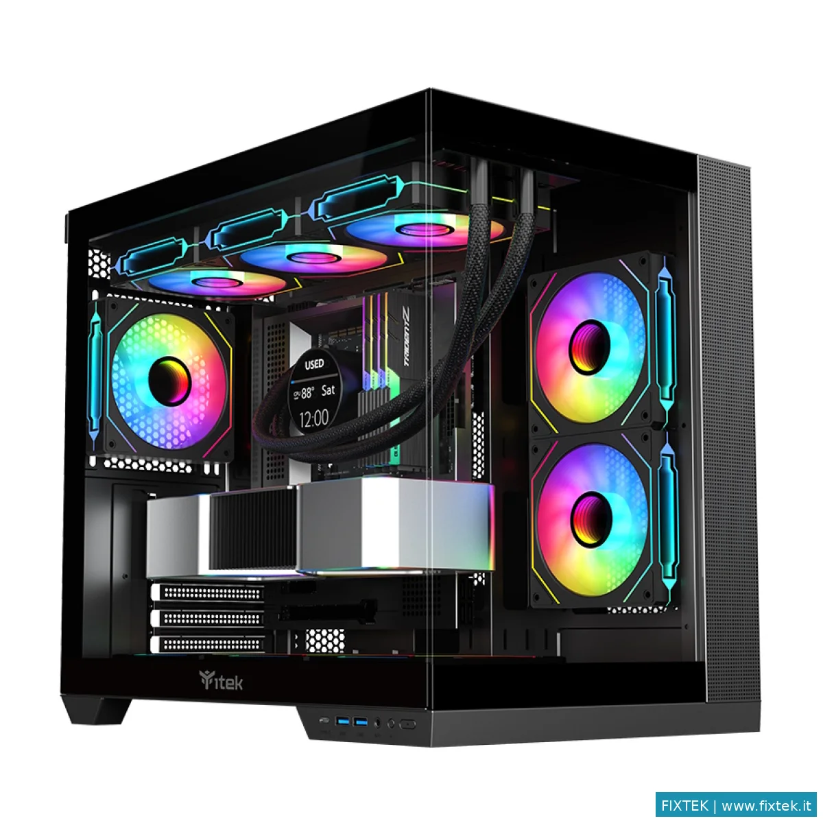 Case Itek Itek Case Dark Cave Ds, Gaming Tower, Atx, 3X12CM Argb Fan, 2XUSB3, Type-C, Side Front Pan
