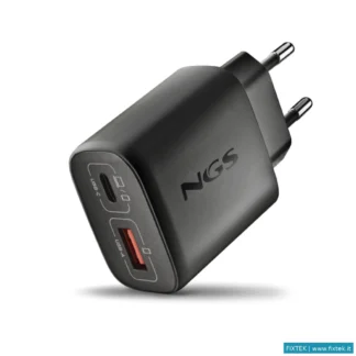 Caricabatterie Ngs Ngs Eon 45W Black: Caricatore Gan Da Parete Universale Da 45W Con 2 Porte: USB-C