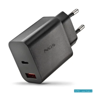 Caricabatterie Ngs Ngs Era 30W Black: Caricatore Gan Da Parete Universale Da 30W Con 2 Porte: USB-C