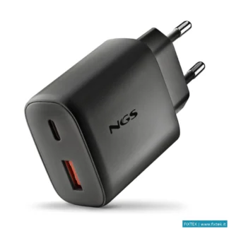Caricabatterie Ngs Ngs Era 45W Black: Caricatore Gan Da Parete Universale Da 45W Con 2 Porte: USB-C