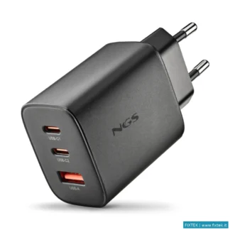 Caricabatterie Ngs Ngs Era 65W: Caricatore Gan Da Parete Universale Da 65W Con 3 Porte: 2X USB-C + U