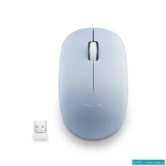 Mouse Ngs Ngs Mouse Wireless 2.4 Ghz,Con Rotella, Silenzioso, USB Nano, Azzurro