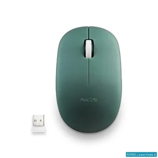 Mouse Ngs Ngs Mouse Wireless 2.4 Ghz,Con Rotella, Silenzioso, USB Nano, Verde