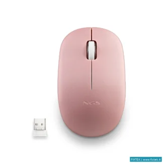 Mouse Ngs Ngs Mouse Wireless 2.4 Ghz,Con Rotella, Silenzioso, USB Nano, Rosa
