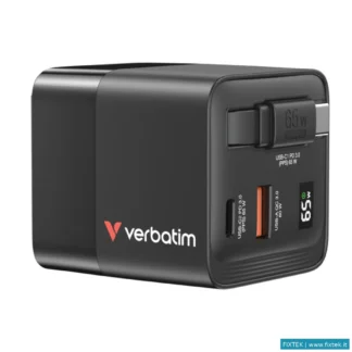 Alimentatori Notebook Verbatim Verbatim Alimentatore Gan Charger Da Muro 65W 2 Porte Con Cavo Incorp