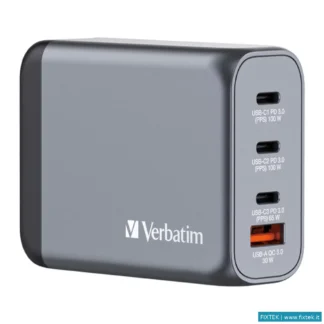 Caricabatterie Verbatim Verbatim Caricatore Da Parete Gnc-100 Gan Charger 4 Port 100W USB A/C (Eu/Uk