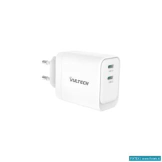 Caricabatterie Vultech Vultech Caricatore Adattatore Universale, 2 X Type-C, Pd45 Gan Pps 45W, Bianc